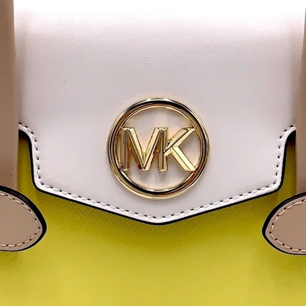 MICHAEL KORS Carmen Medium Color-Block Faux Saffiano Leather Belted Satchel